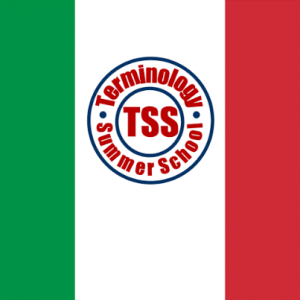 The flag of Italy with the logo of TSS, the International Terminology Summer School, in the middle