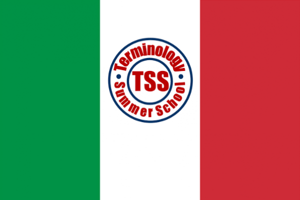 The flag of Italy with the logo of TSS, the International Terminology Summer School, in the middle